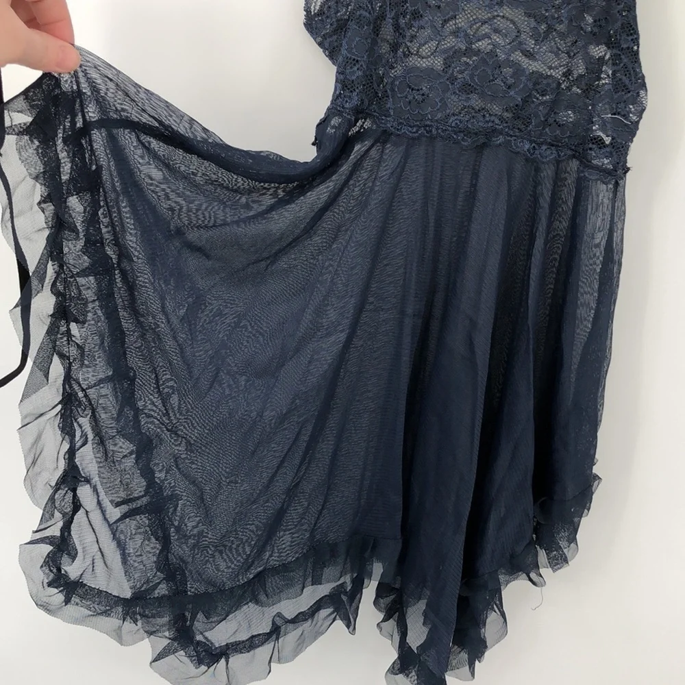 3/$25 Handkerchief Style Babydoll Chemise with Thong Dark Blue and Black Size M